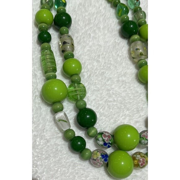 Vintage Green Blue Pink Enamel Cloisonné Beads & 60s Mod Bead Double Necklace - Picture 3 of 10